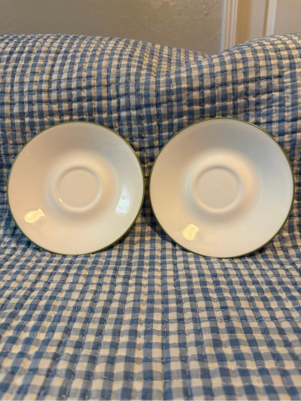 Corelle Classic Microwave Safe Glass Saucers Set of 2 White/Green Rim 6 in